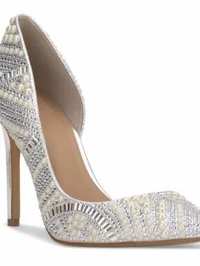 INC International Concepts Pearl & Crystal Embellished Ivory Pointed Toe Pump